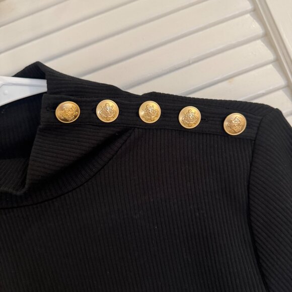 J. Crew Black Ribbed Turtleneck with Gold Buttons - Picture 4 of 8